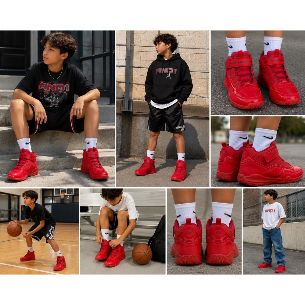 AND1 Boys Red High‎ Top Basketball Sneakers BBA145GX040 Size 5 Big Kids Shoes